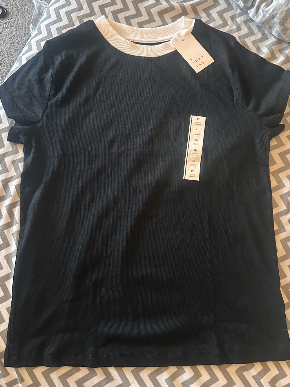 a new day Black Tee with White Crew Neck